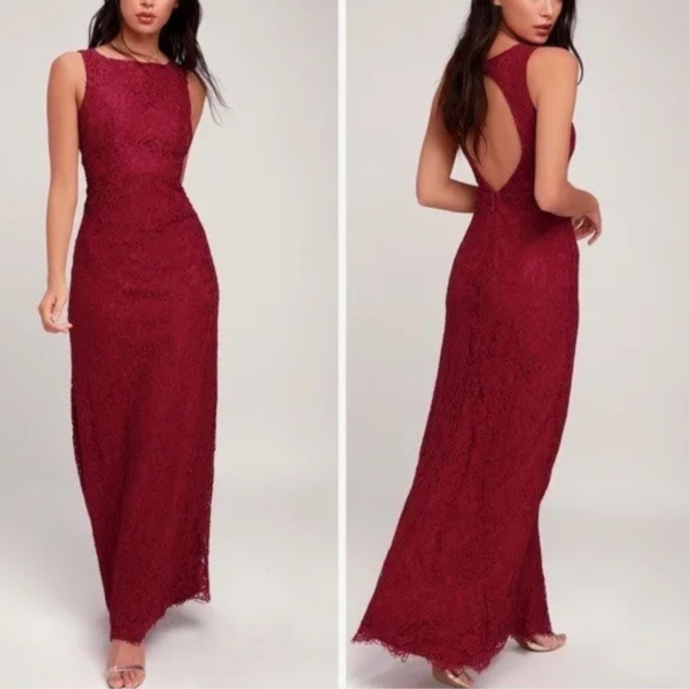 Lulus Brilliant Wine Red Lace Occasion Maxi Dress  L